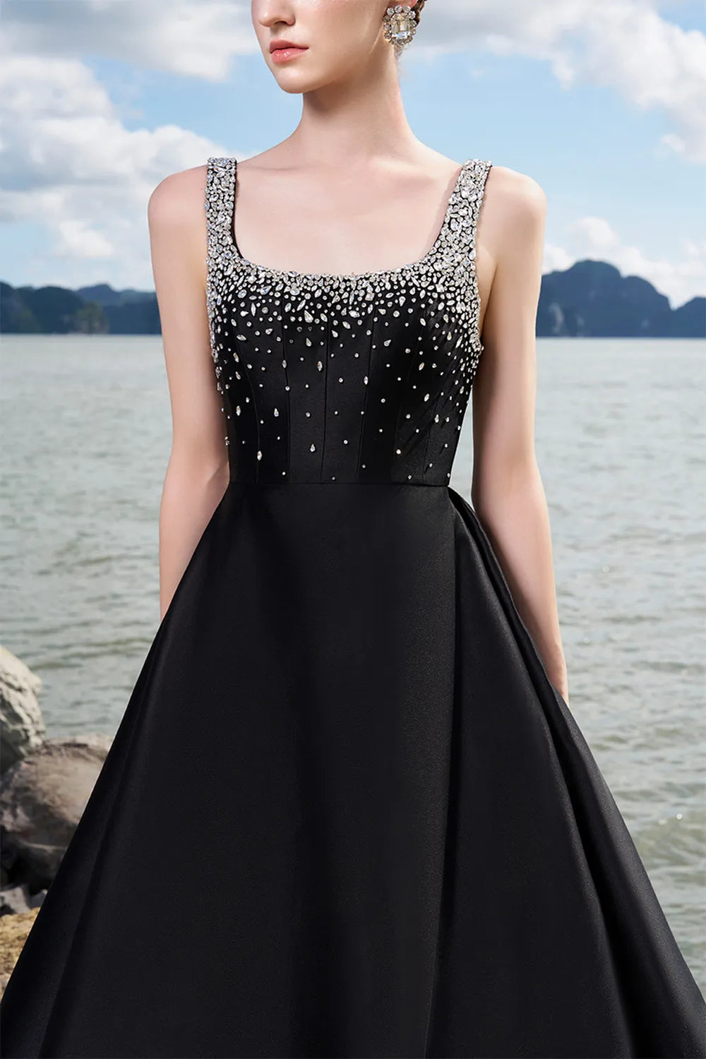 Strappy Square Neck Flared A-line Dress